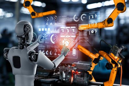自动化制造过程的人工智能概念用于工厂生产装配的机械化工业器人图片